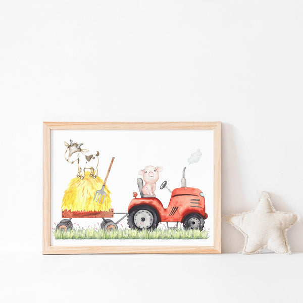 Farm Tractor Nursery Print, Farm Animal Wall Art, Neutral Nursery Wall Print, Baby Nursery Decor