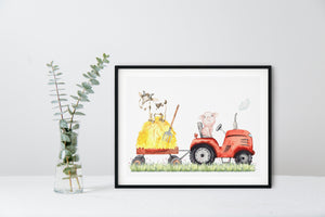 Farm Tractor Nursery Print, Farm Animal Wall Art, Neutral Nursery Wall Print, Baby Nursery Decor