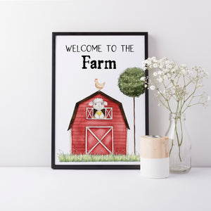 Welcome to the Farm Quote Wall Print, Farm Yard Barn Nursery Print, Farm Animal Wall Art, Neutral Wall Print Baby Nursery Decor