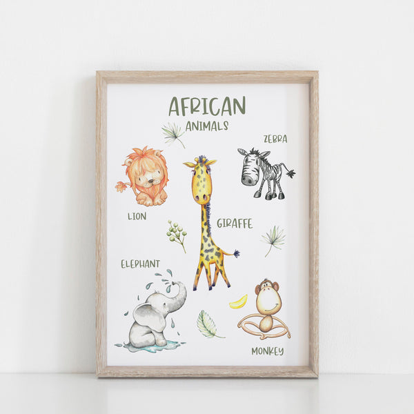 Animal Educational Wall Print, Kids Bedroom Wall Art, Nursery Art, Kids Bedroom Decor, Farm, Woodland, Australian, African