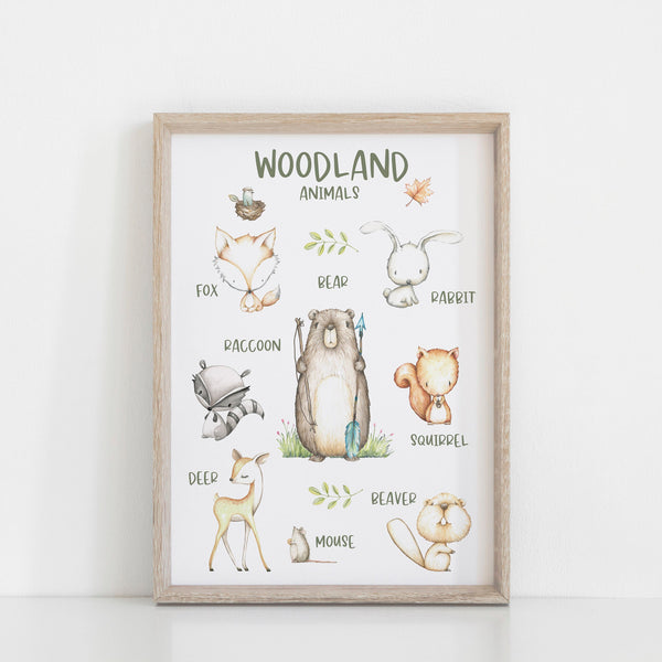 Animal Educational Wall Print, Kids Bedroom Wall Art, Nursery Art, Kids Bedroom Decor, Farm, Woodland, Australian, African