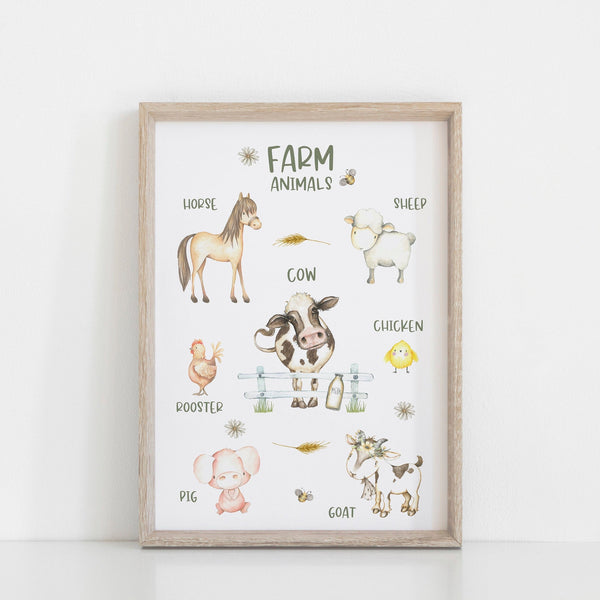 Animal Educational Wall Print, Kids Bedroom Wall Art, Nursery Art, Kids Bedroom Decor, Farm, Woodland, Australian, African