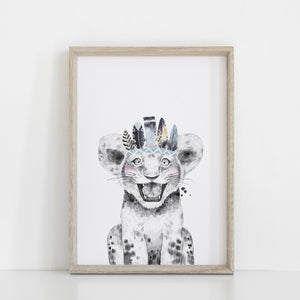 Boys Safari Zoo Animal Lion Cub Nursery Art Decor, Kids Bedroom Nursery Decor