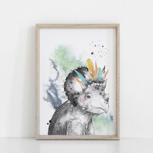 Dinosaur Wall Art Print, Kids bedroom Playroom Wall Print, Boho Dinosaur Jurassic wall decor
