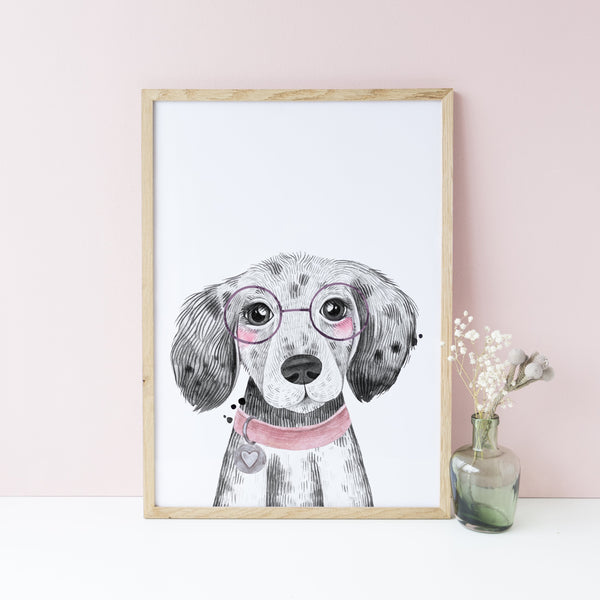 Farm Animal Dog Wall Art Print, Girls Nursery Bedroom Decoration