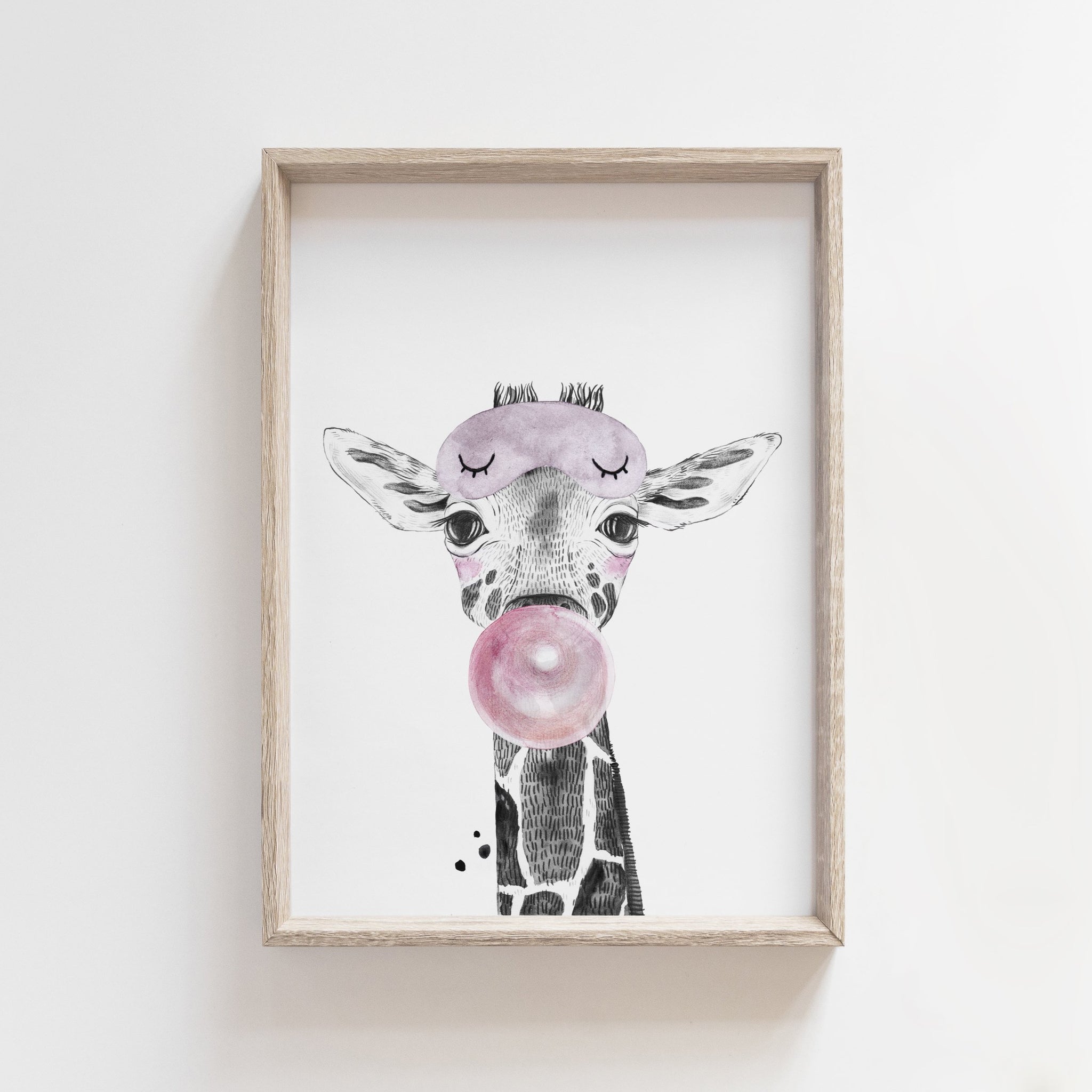 Girls Safari Zoo Animal Wall Art Print, Giraffe Wall Art Decor