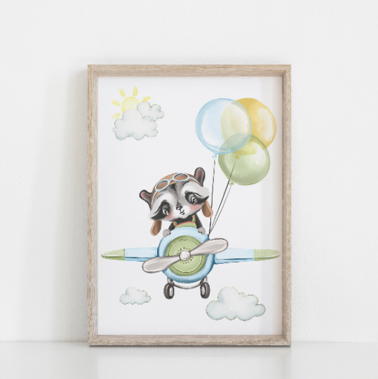 Plane Theme Wall Print, Boys Bedroom Transportation Nursery Art, Kids Bedroom Wall Decor