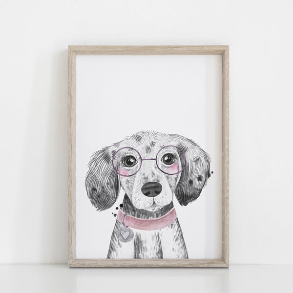 Farm Animal Dog Wall Art Print, Girls Nursery Bedroom Decoration