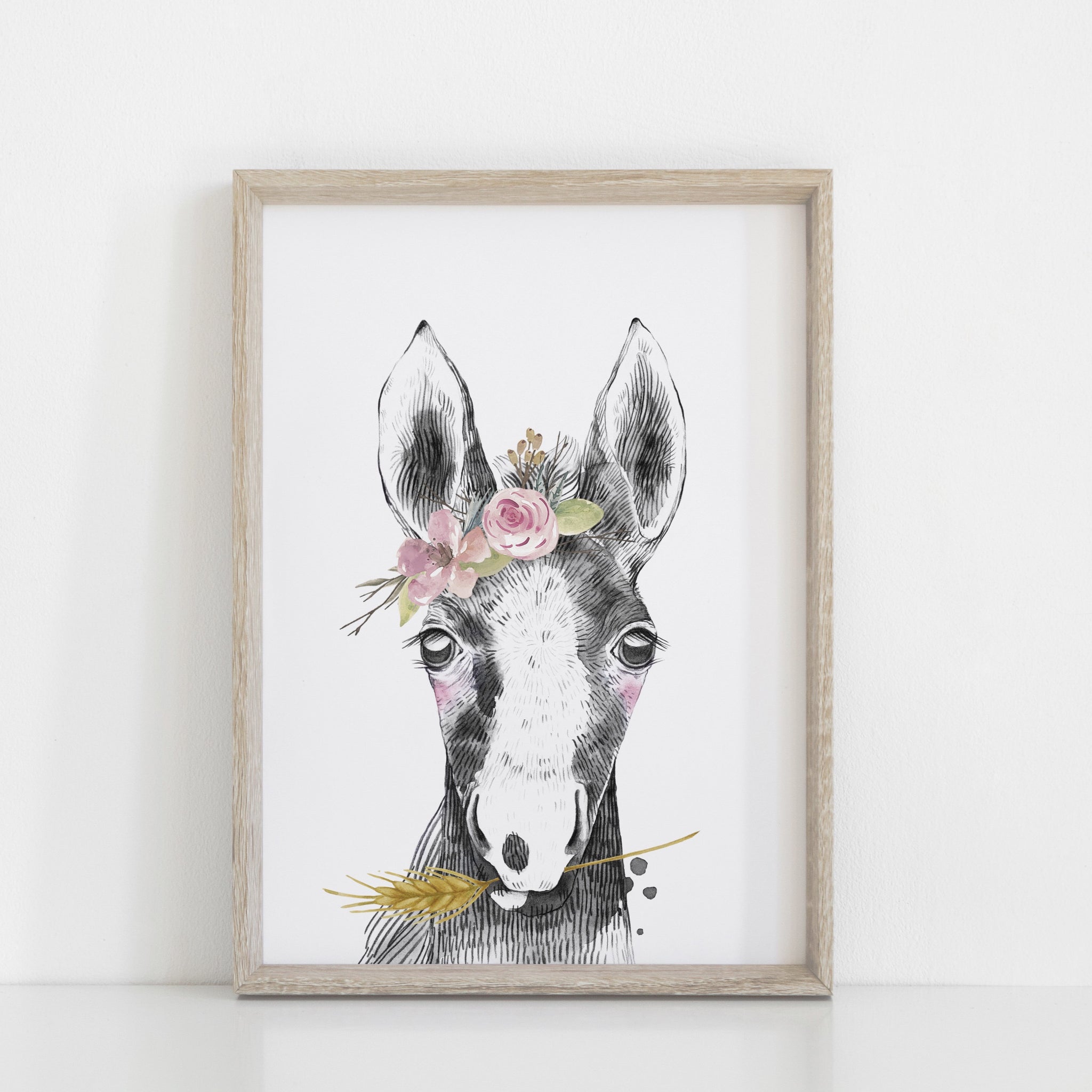 Farm Animal Horse Wall Art Print, Girls Nursery Bedroom Decoration