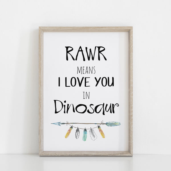 Dinosaur Wall Art Prints, Set of 3, Rawr means I love you in Dinosaur, Boys bedroom decor, Dinosaur kids playroom decor