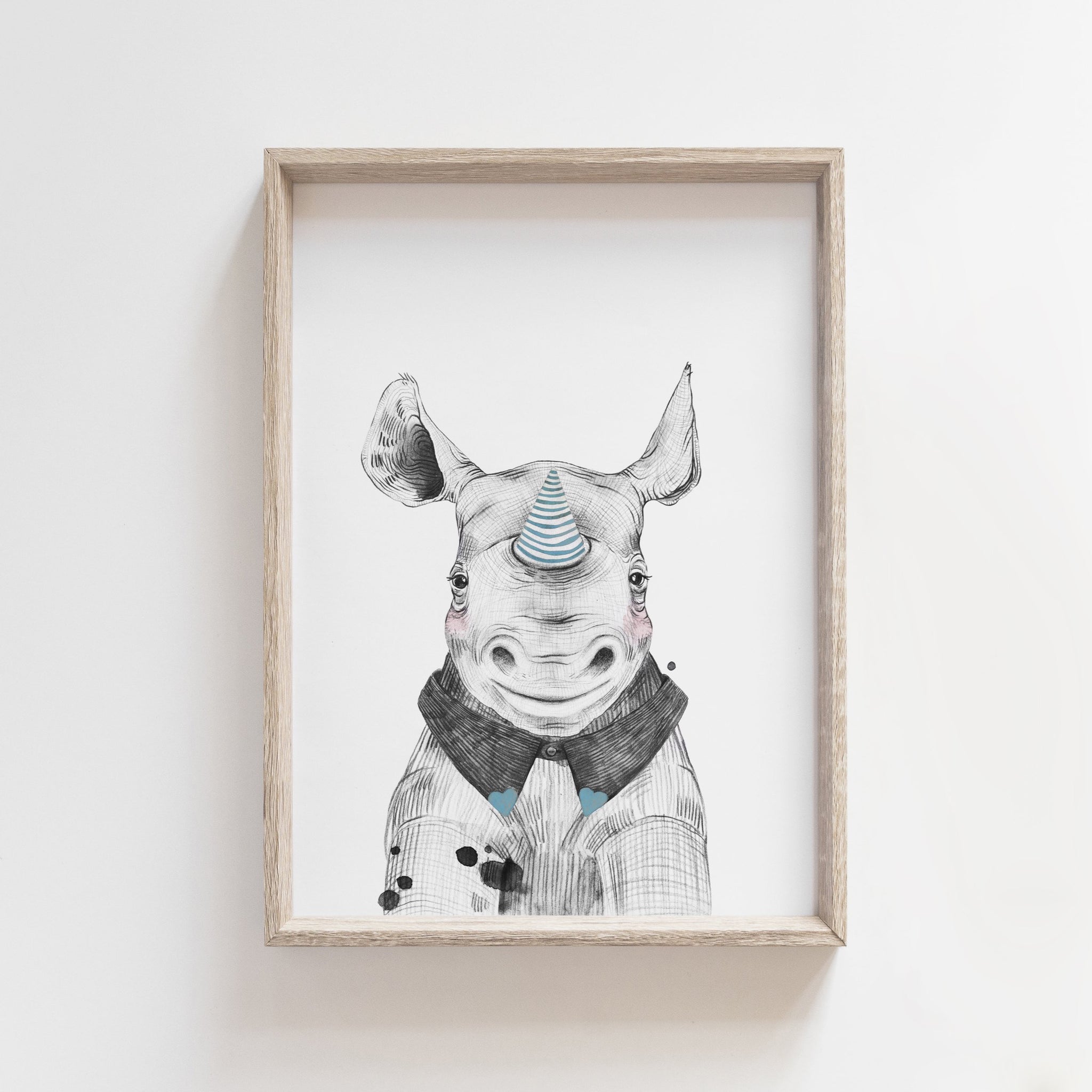 Boys Safari Zoo Animal Rhino with bowtie Nursery Art Decor, Kids Bedroom Nursery Decor