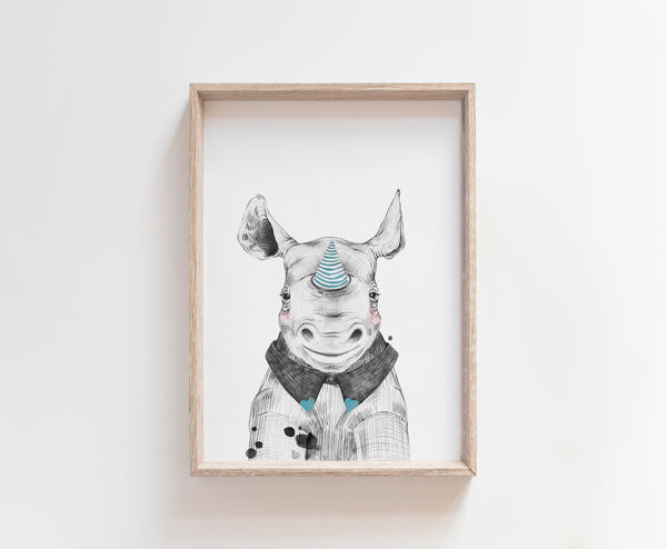 Boys Safari Zoo Animals Nursery Art Decor, Set of 4, Elephant, Giraffe, Rhino, Lion, Baby Nursery Print