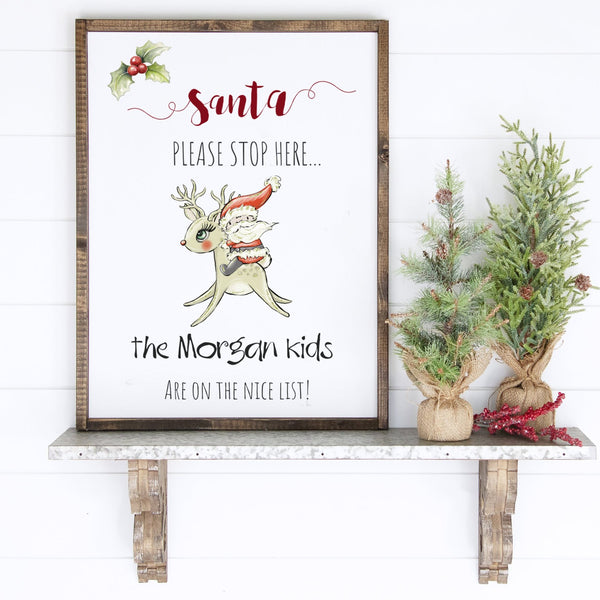 Santa Stop Here Personalised Children's Christmas Print I Santa & Reindeer I Christmas Decor I Children's Print