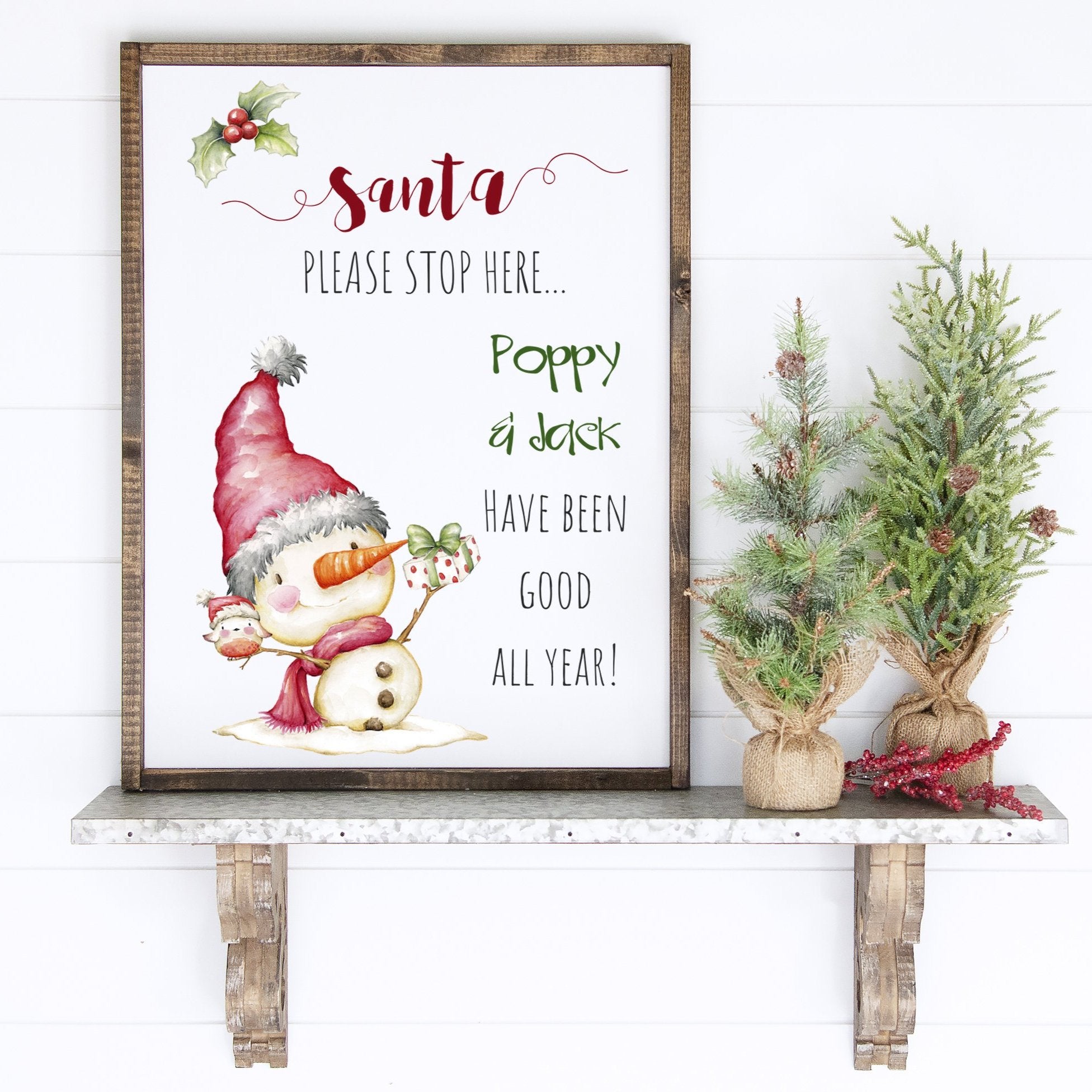 Santa Stop Here Personalised Children's Christmas Print I Snowman I Christmas Decor I Children's Print