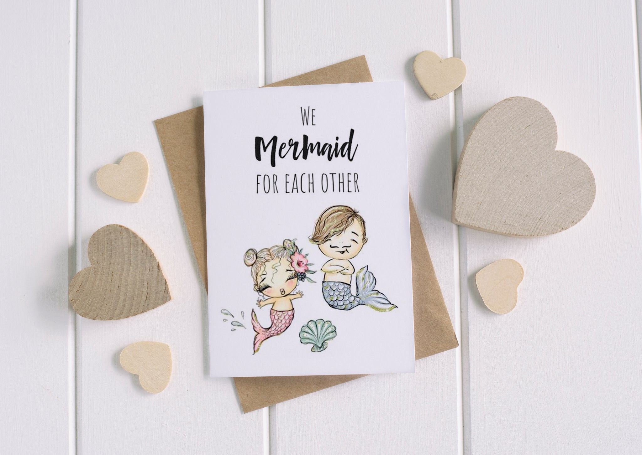 Cute & Funny Mermaid Greeting Card / Birthday Card / Animal Pun / C6 Blank Inside / We Mermaid for Each Other
